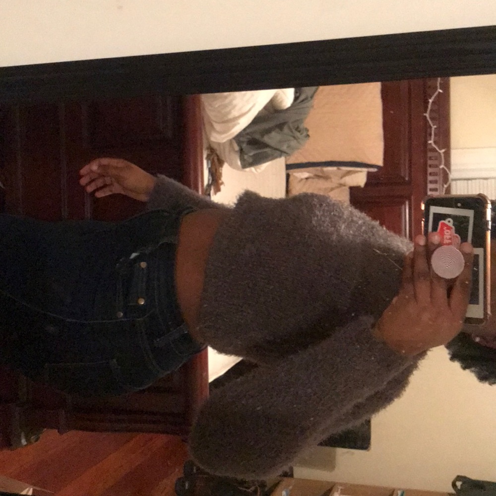 Cropped furry turtle neck sweater